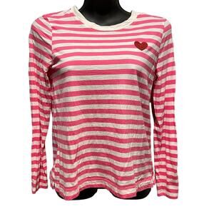 Loft Pink and White Stripe Long Sleeve Shirt - Small